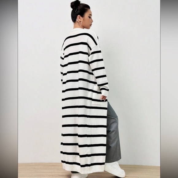 🍁Striped Pattern Drop Shoulder Duster Cardigan - Picture 6 of 7